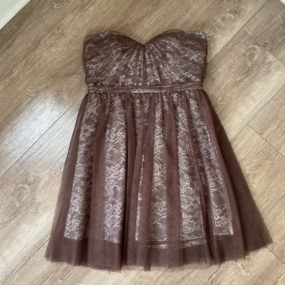 Alfred angelo strapless formal dress brown lace women’s size 12 prom dance Y2K - Picture 1 of 14
